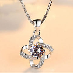 1pcs Steel Color - color Necklace Ladies Cold Wind Four Leaf Clover With Diamonds Brass Pendant Jewelry (with Box) - Mall Mega