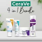 Cerave 4 In 1 Skincare Kit Night Cream, Sunblock, Cleanser & Serum For Radiant Skin - Mall Mega