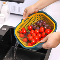 Multi - function Double - layer Draining Storage Basket With Lid - Mall Mega