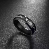 Pack Of 2 Unique Heartbeat Design Charm Ring Steenles Steel Band Rings For Unisex - Mall Mega