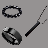 Pack Of 3 Vertical Bar Boy’s Black Pendant, Ring And Bracelet Set - Mall Mega