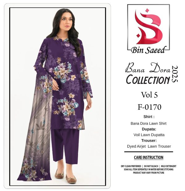 Binsaeed Bana Dora 3piece Unstitched Suit Summer Lawn Collection MM9 - Mall Mega