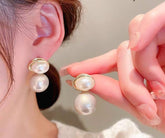 Oval Shape Marble Korean Style Earings