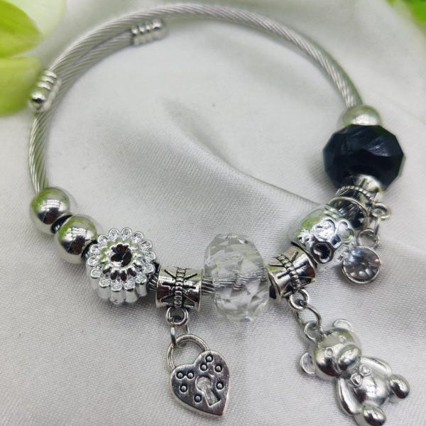 1 Piece Imported Pandora-inspired Silver Charm Bracelet – Heart & Teddy Accents - Mall Mega