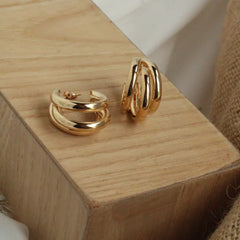 Punk Oval Hoop Earrings Metallic Geometric Ear Buckle - Mall Mega