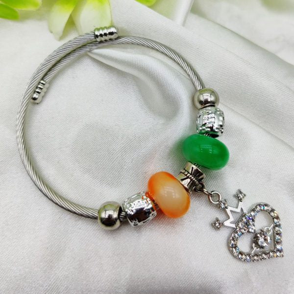1 Piece Imported Exquisite Silver Pandora Bracelet With Heart Crown Charm And Beaded Details - Mall Mega
