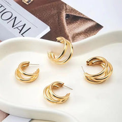 Punk Oval Hoop Earrings Metallic Geometric Ear Buckle - Mall Mega