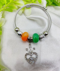 1 Piece Imported Exquisite Silver Pandora Bracelet With Heart Crown Charm And Beaded Details - Mall Mega