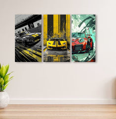 Set Of 3 Cars Art Wooden Frames For Wall Decoration / Sticky Photo Tiles - Mall Mega