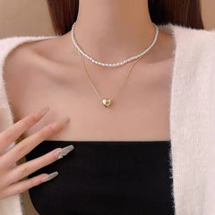 Elegant Double Layer Heart Pearl Pendent