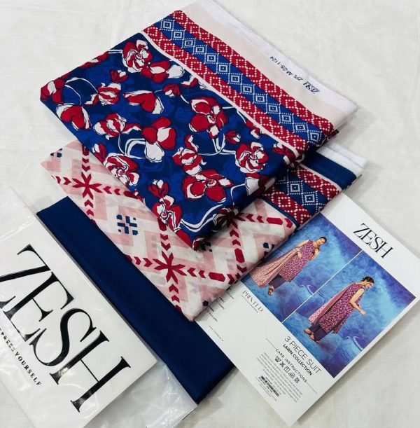 Zesh 3 Piece Unstitched Suit Summer Lawn Collection 2025 MM12 - Mall Mega