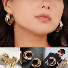 Punk Oval Hoop Earrings Metallic Geometric Ear Buckle - Mall Mega