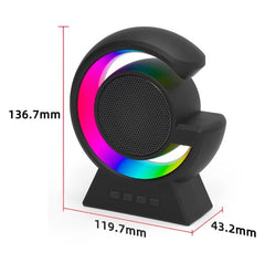 BX-39 Mini G Wireless Speaker with RGB light, showcasing sleek design and dimensions for stylish audio experience.