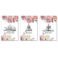 Pack of 03 – Islamic Canvas Wall Art Pink Peony Canvas Painting - Mall Mega
