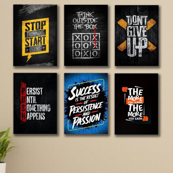 Set Of 6 Success Motivational Wooden Canvas Frames - Mall Mega
