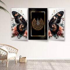 Set Of 3 Ayat Ul Kursi And Butterfly Wall Art Wooden Frames - Mall Mega