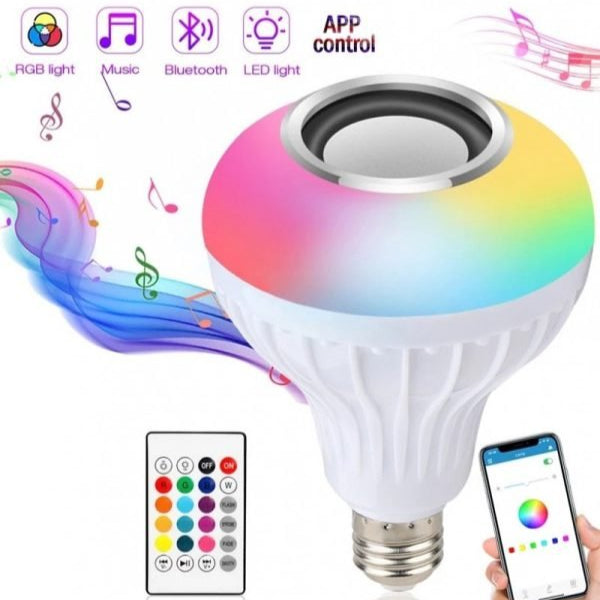 Smart Led Light Bulb With Built - in Bluetooth Speaker + Remote - Mall Mega