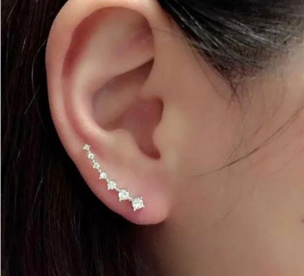 1 Pc’s 7 Crystals Ear Cuffs Vines Climbers Wrap Pierced Pins Hook Earrings - Mall Mega
