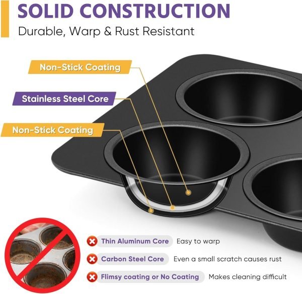 6 - cup Muffin Pan Non - stick Carbon Steel Cupcake Baking Tray - Mall Mega