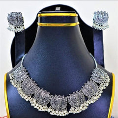 Antique Silver Afghani Flower Choker Necklace With Earrings For Women & Girls - Mall Mega