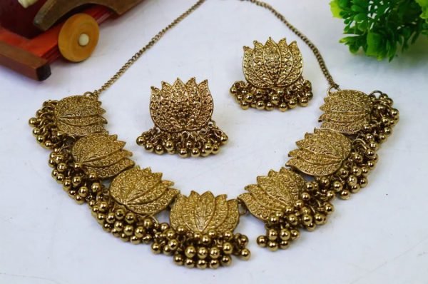 Antique Silver Afghani Flower Choker Necklace With Earrings For Women & Girls - Mall Mega
