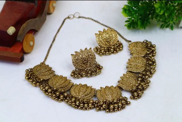 Antique Silver Afghani Flower Choker Necklace With Earrings For Women & Girls - Mall Mega
