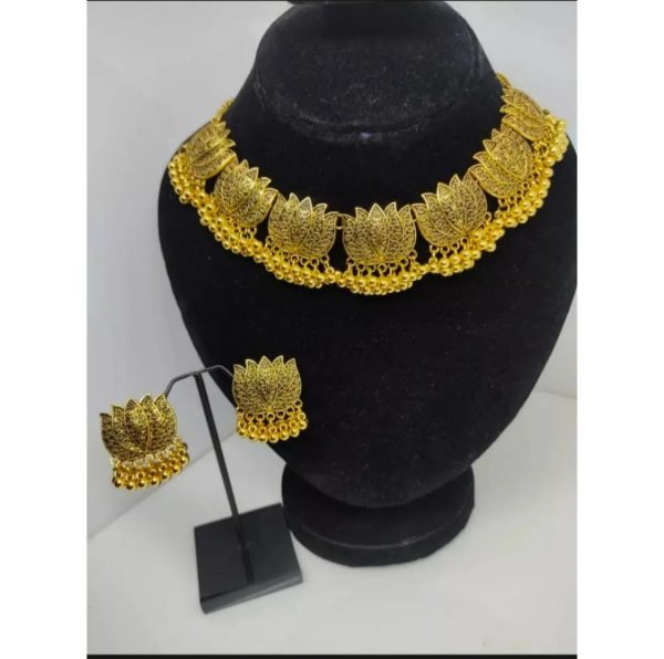 Antique Silver Afghani Flower Choker Necklace With Earrings For Women & Girls - Mall Mega