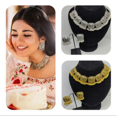 Antique Silver Afghani Flower Choker Necklace With Earrings For Women & Girls - Mall Mega