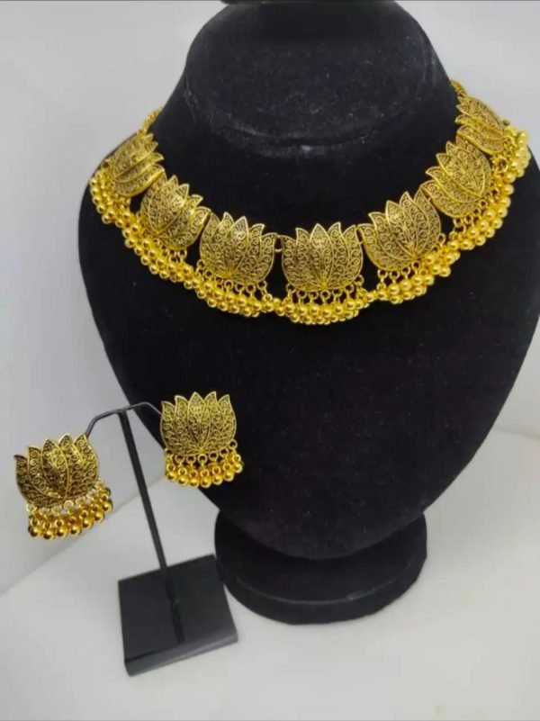 Antique Silver Afghani Flower Choker Necklace With Earrings For Women & Girls - Mall Mega