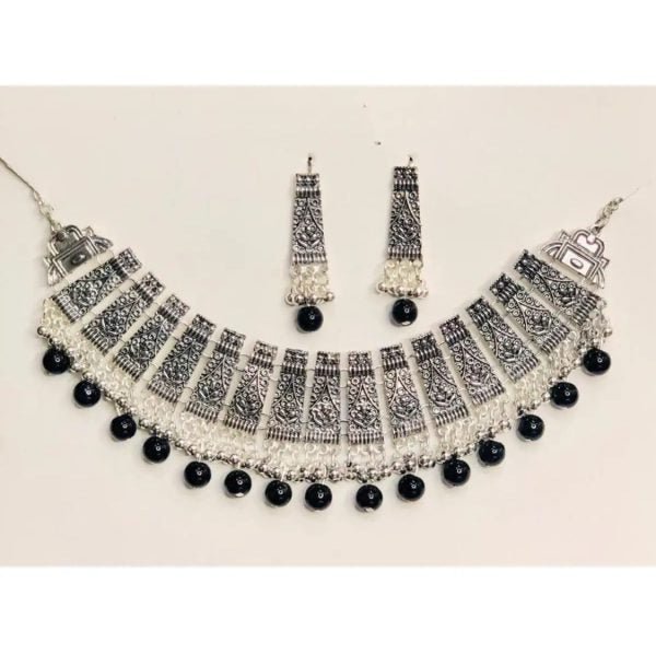 Latest Style And Cultural Jewelry Black Pearl Beautiful Silver Choker With Drop Earrings For All Ages Women - Mall Mega