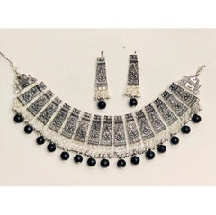 Latest Style And Cultural Jewelry Black Pearl Beautiful Silver Choker With Drop Earrings For All Ages Women - Mall Mega