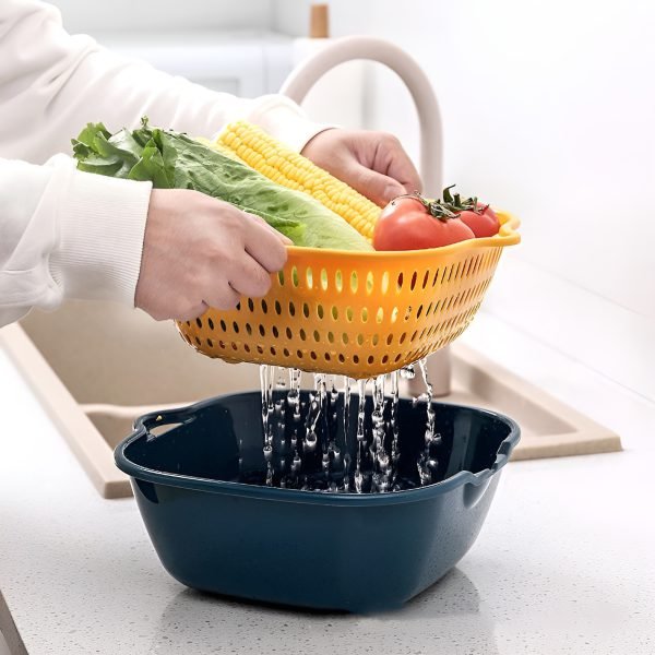 Multi - function Double - layer Draining Storage Basket With Lid - Mall Mega