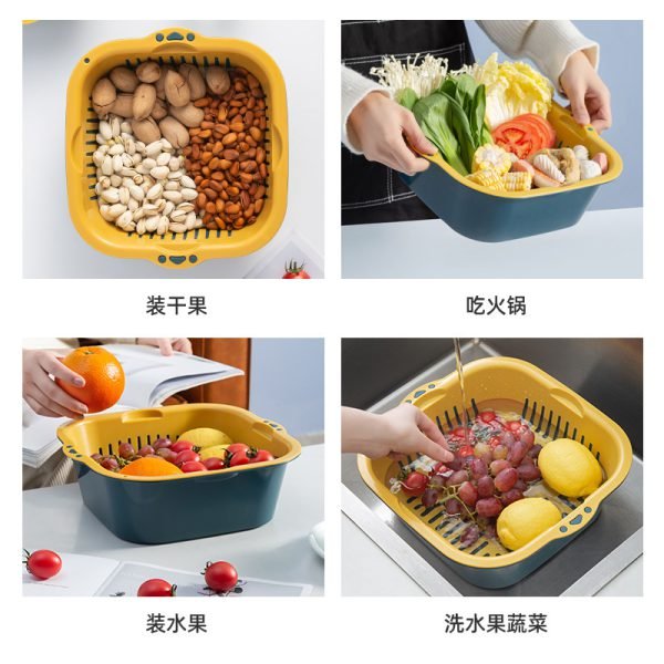 Multi - function Double - layer Draining Storage Basket With Lid - Mall Mega