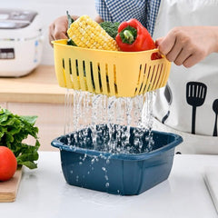 Multi - function Double - layer Draining Storage Basket With Lid - Mall Mega