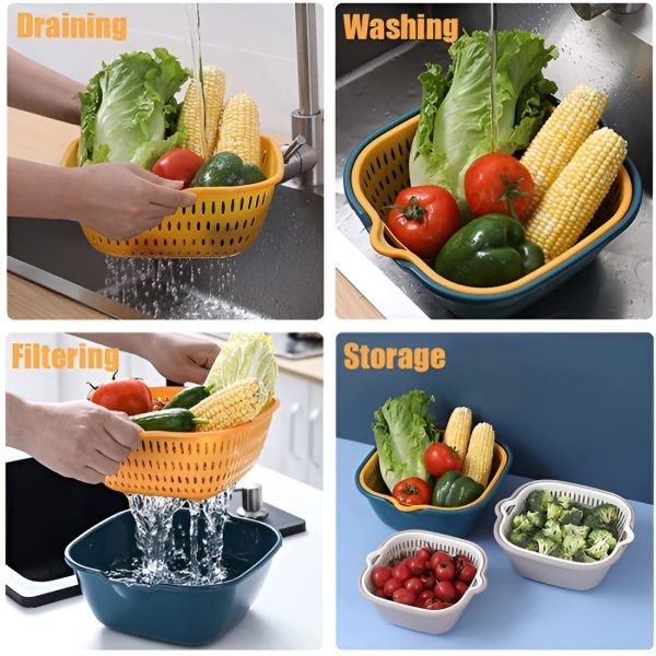 Multi - function Double - layer Draining Storage Basket With Lid - Mall Mega