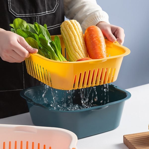 Multi - function Double - layer Draining Storage Basket With Lid - Mall Mega