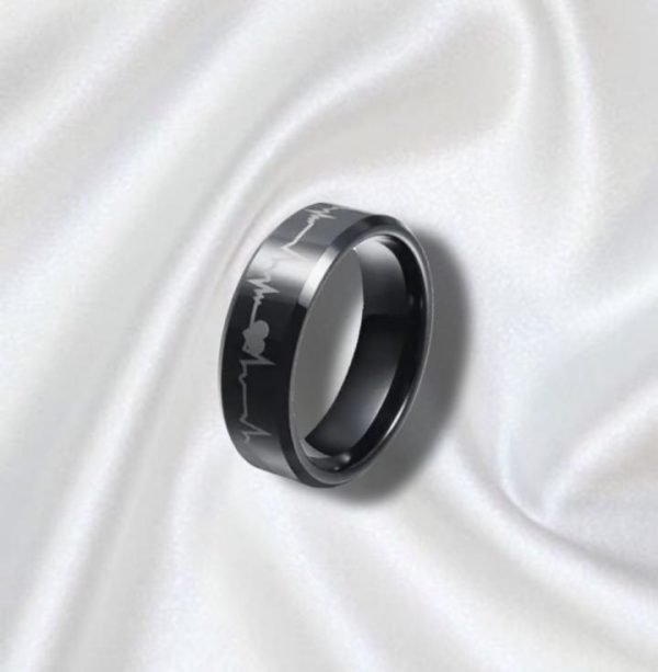 Pack Of 2 Unique Heartbeat Design Charm Ring Steenles Steel Band Rings For Unisex - Mall Mega