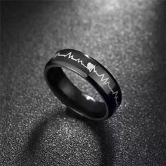 Pack Of 2 Unique Heartbeat Design Charm Ring Steenles Steel Band Rings For Unisex - Mall Mega