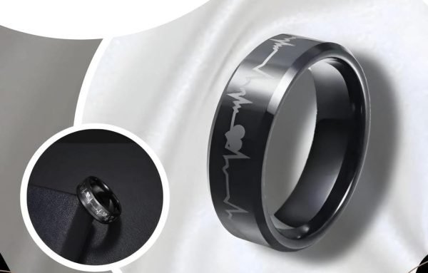 Pack Of 2 Unique Heartbeat Design Charm Ring Steenles Steel Band Rings For Unisex - Mall Mega