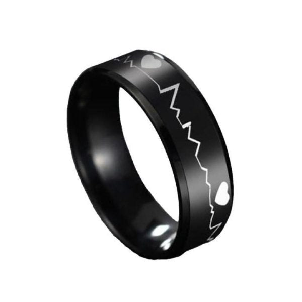 Pack Of 2 Unique Heartbeat Design Charm Ring Steenles Steel Band Rings For Unisex - Mall Mega