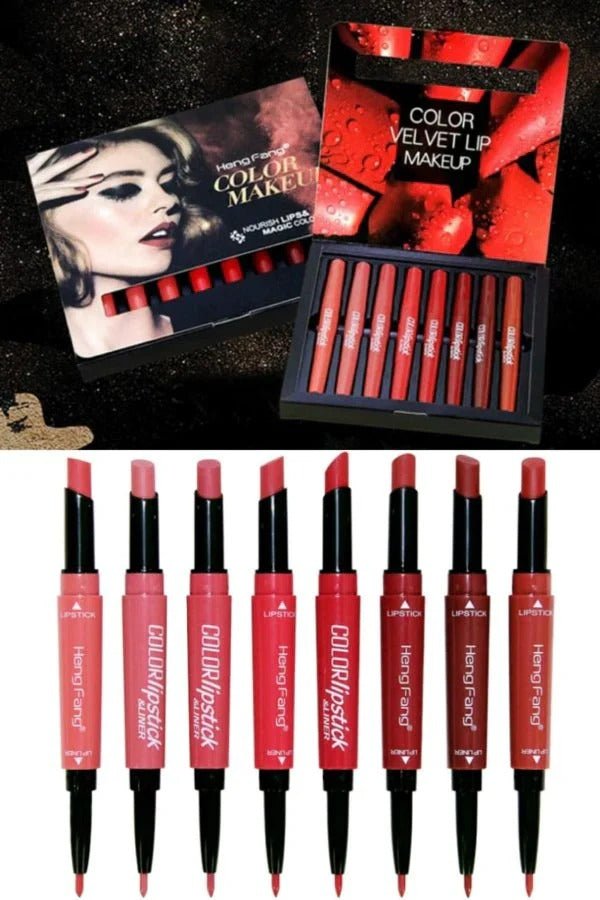 Pack Of 8 2 - in - 1 Matte Lipstick And Lip Liner Set, Waterproof Long Lasting Makeup Lipliner Pen Set For Women - Mall Mega
