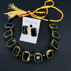 Premium Quality Stones Choker Necklace With Earrings Set - Mall Mega