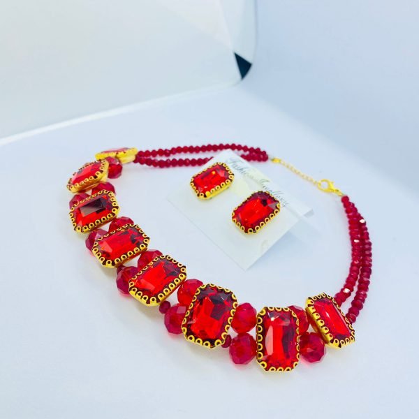 Premium Quality Stones Choker Necklace With Earrings Set - Mall Mega