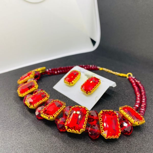 Premium Quality Stones Choker Necklace With Earrings Set - Mall Mega