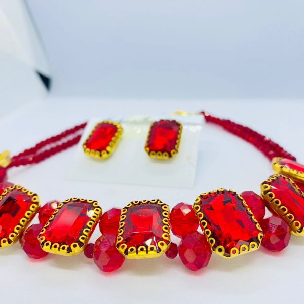 Premium Quality Stones Choker Necklace With Earrings Set - Mall Mega