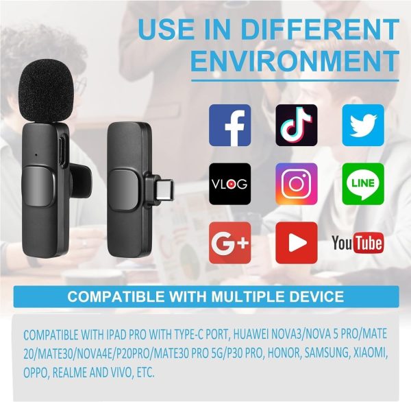Wireless Mic K9 Dual Microphone Mic Plug & Play Usb Type C Plug Wireless Lavalier Microphone - Mall Mega