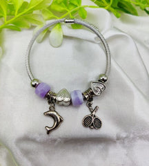 Imported Elegant Dolphin Charm Pandora Bracelet With Purple Accents - Mall Mega