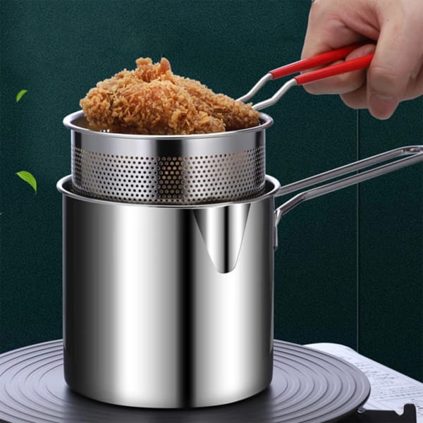 Stainless Steel Deep Fryer Pot With Strainer - Mall Mega