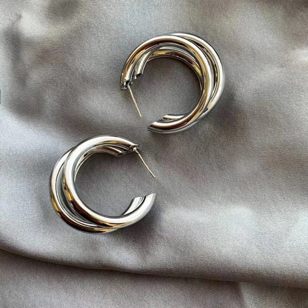 Punk Oval Hoop Earrings Metallic Geometric Ear Buckle - Mall Mega