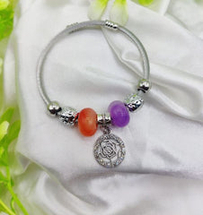 1 Piece Imported Elegant Pandora Bracelet With Rose Charm And Beaded Accents - Mall Mega